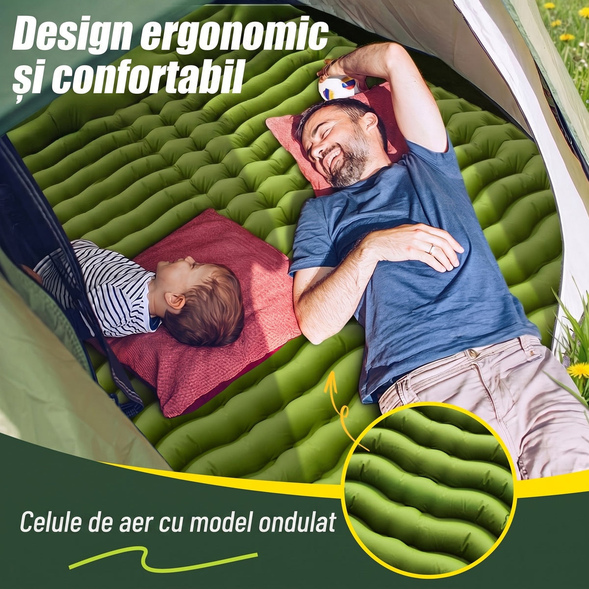 Saltea gonflabilă de camping dublă NextWave®️, pompă de picior integrată pentru umflare rapidă, perne încorporate, celule de – imaginea 4