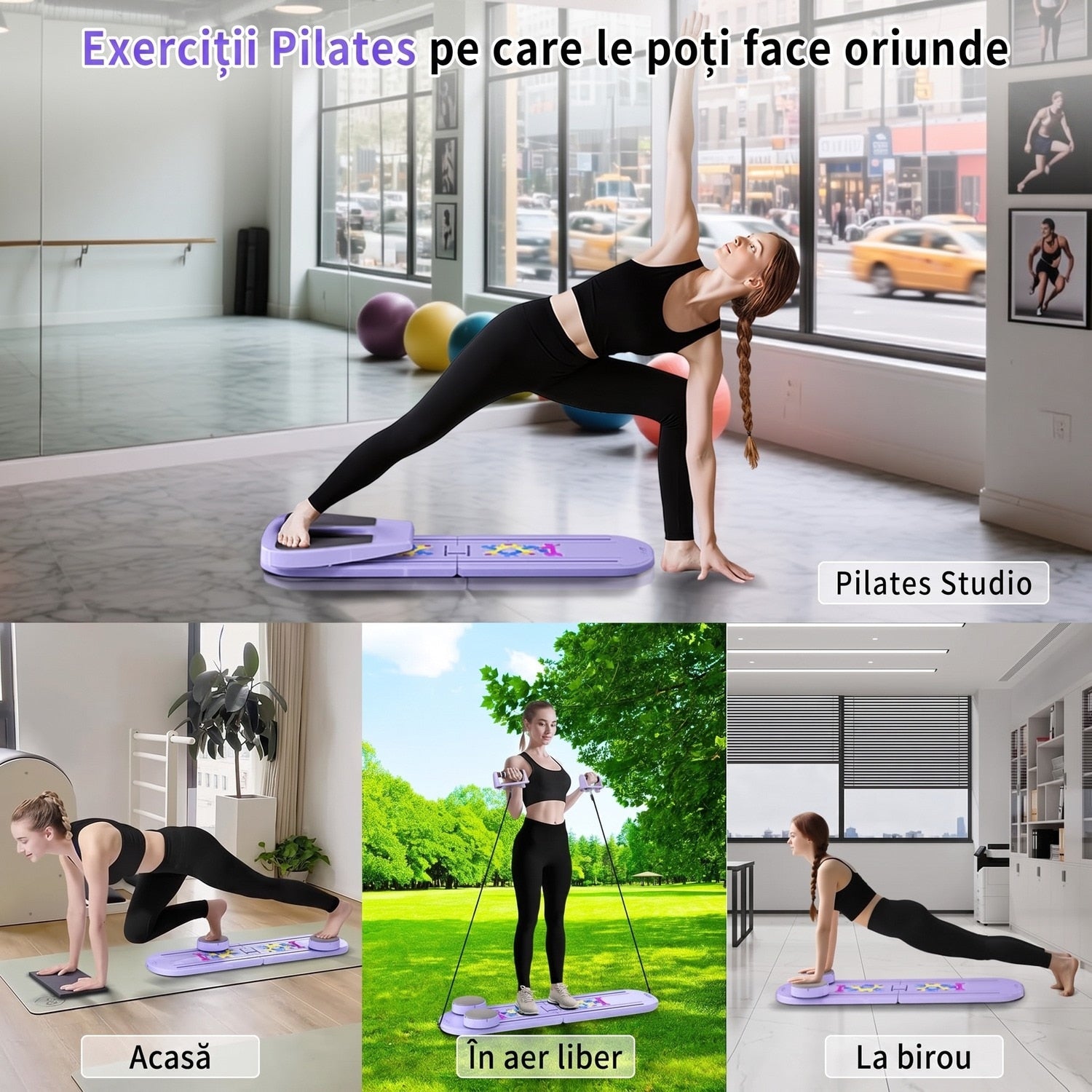 Placa Pilates multifunctionala NextWave®️, set reformer 6 in 1 pliabil pentru abdomen si sculptarea corpului, cu – imaginea 4