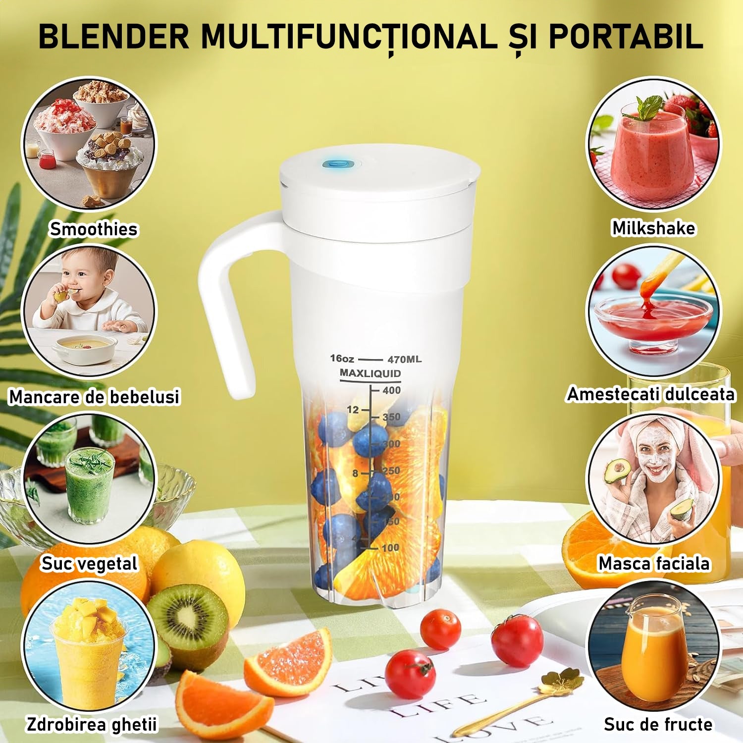 Mini Blender Electric NextWave™, Portabil, Multifunctional, Auto-curatare, Autonomie Mare, Baterie reincarcabila 4000mAh – imaginea 4