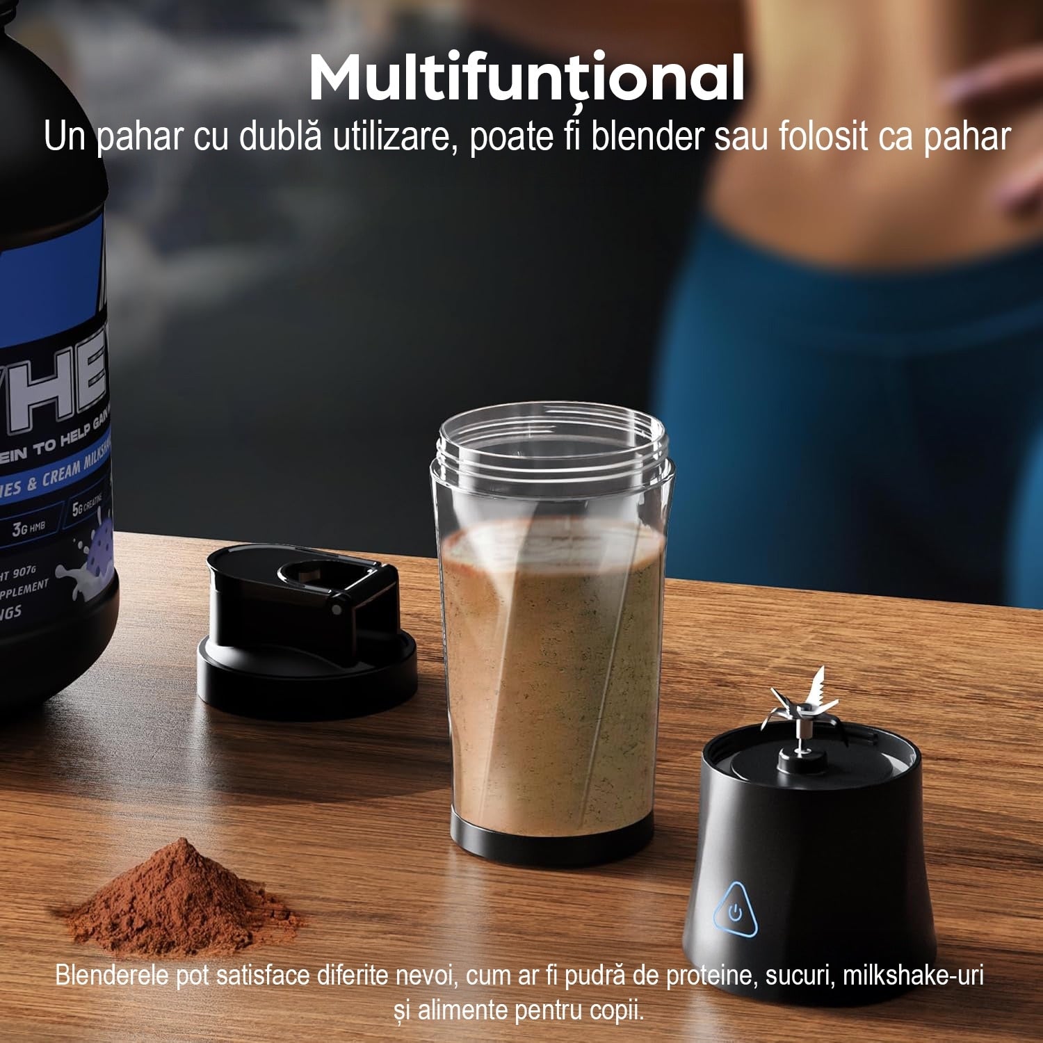 Mini Blender Electric Portabil NextWave™, Multifunctional, Auto-curatare, Autonomie Mare, Recipient detasabil cu capac – imaginea 5