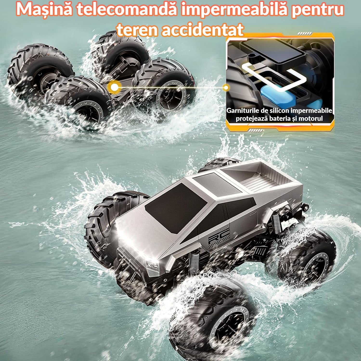 Masina cu telecomanda RC Cybertruck BeGenius®, 4WD Off-Road 1:16, Pentru Toate Tipurile de Teren, 360° Drift, Baterii tip – imaginea 5
