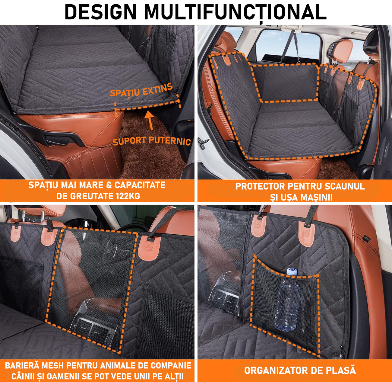 Husa scaune auto protectie si transport animale extinsa NextWave®️, insertie 3 placi pentru caini, pisici de toate taliile – imaginea 5