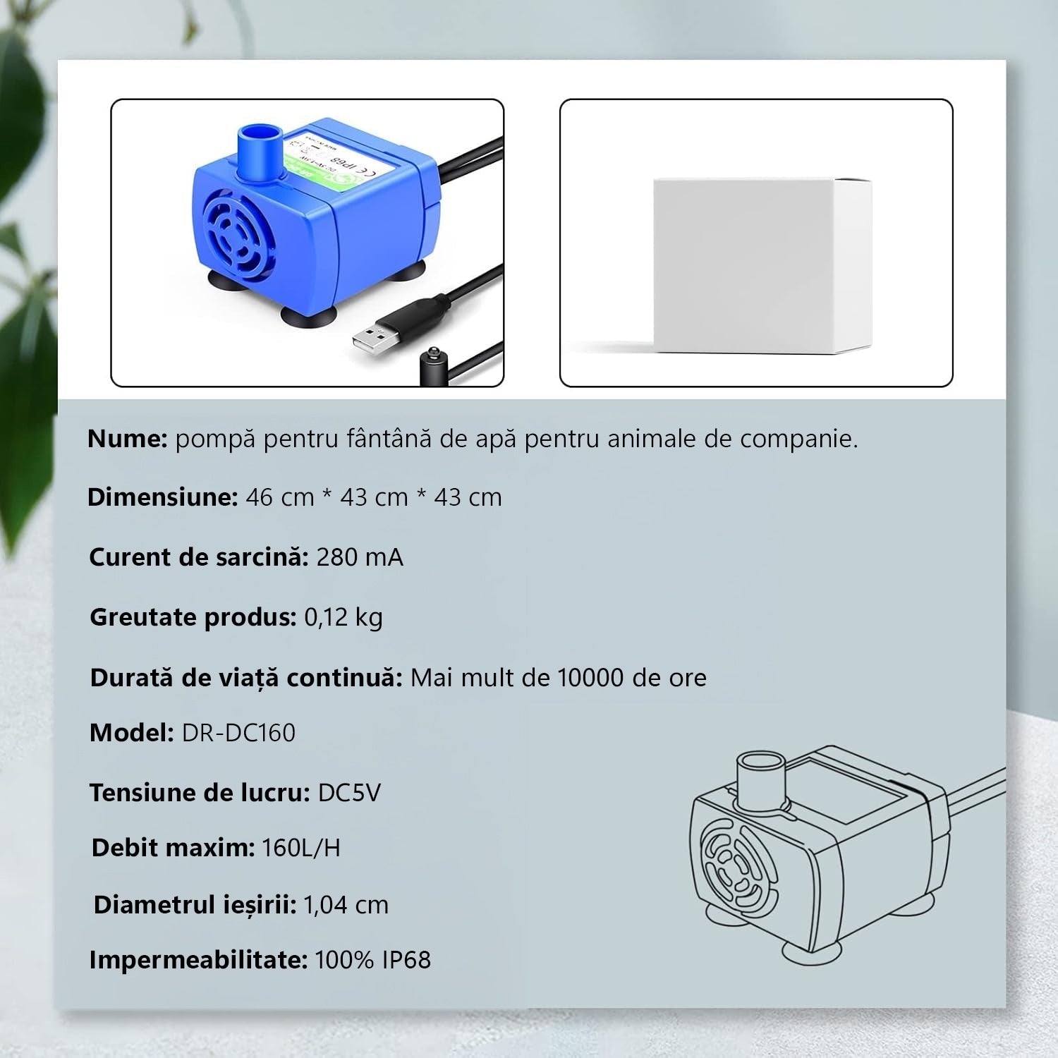 Pompa de apa pentru dispenser apa automat NextWave®, tip fantana pentru caini si pisici, compartibila cu fantana de plastic – imaginea 5