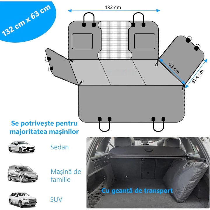 Husa scaune auto, protectie si transport animale extinsa NextWave®️, insertie 3 placi pentru caini, pisici de toate taliile – imaginea 5