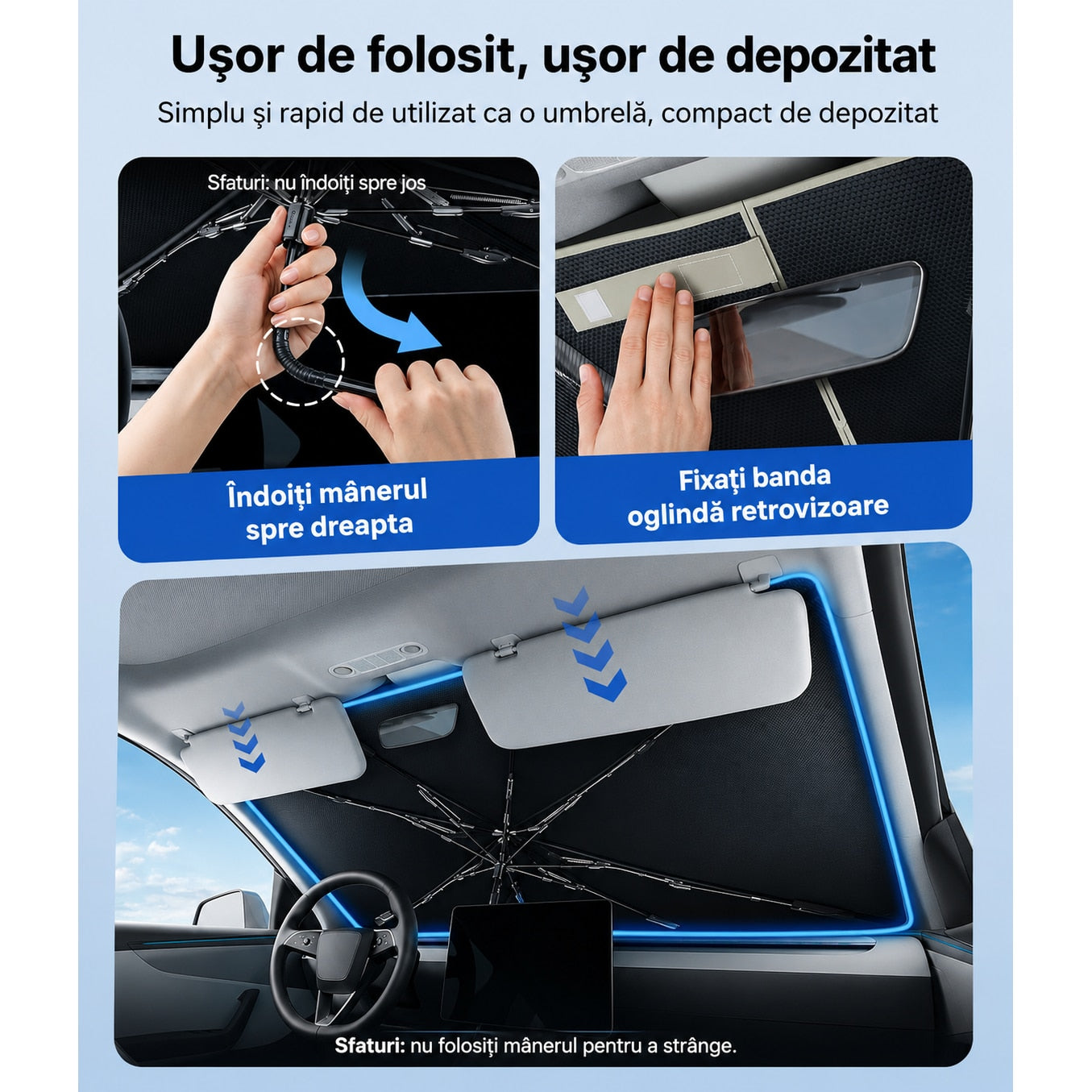 Parasolar auto NextWave® tip umbrela pentru parbriz, material reflectorizant 240T cu strat de racire, protectie UV si – imaginea 5