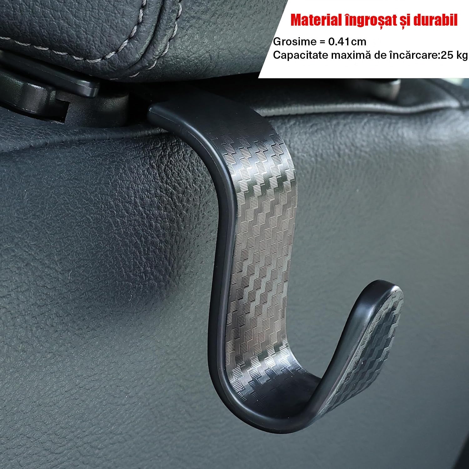 Set 4 carlige spatar auto NextWave®️, textura fibra de carbon, capacitate mare pana la 10 kg, pentru organizare si – imaginea 5