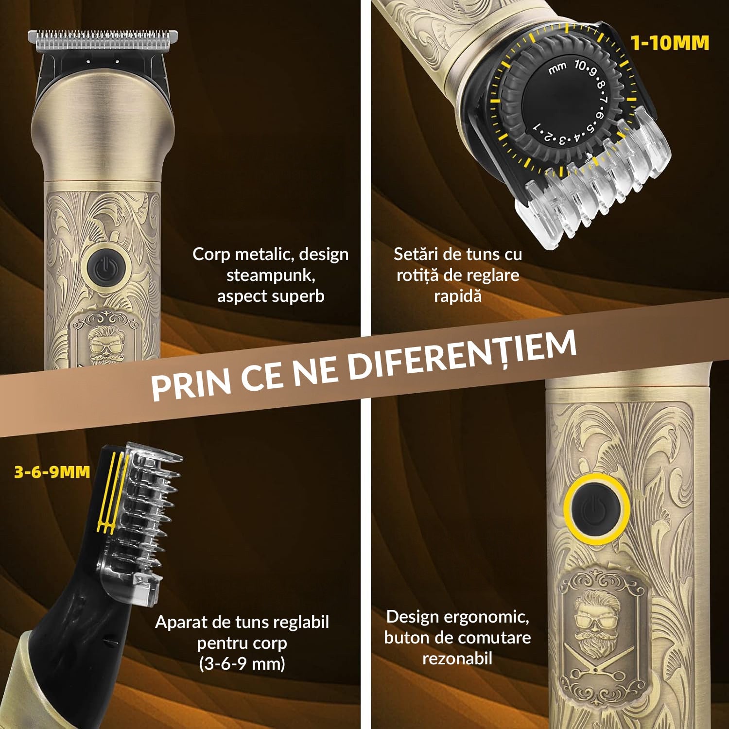 Masina de tuns si Aparat de ras BeGenius®, Multifunctionala 7 in 1, Lame Inox, Corp Metal, Profesional, Barba, Cap – imaginea 5