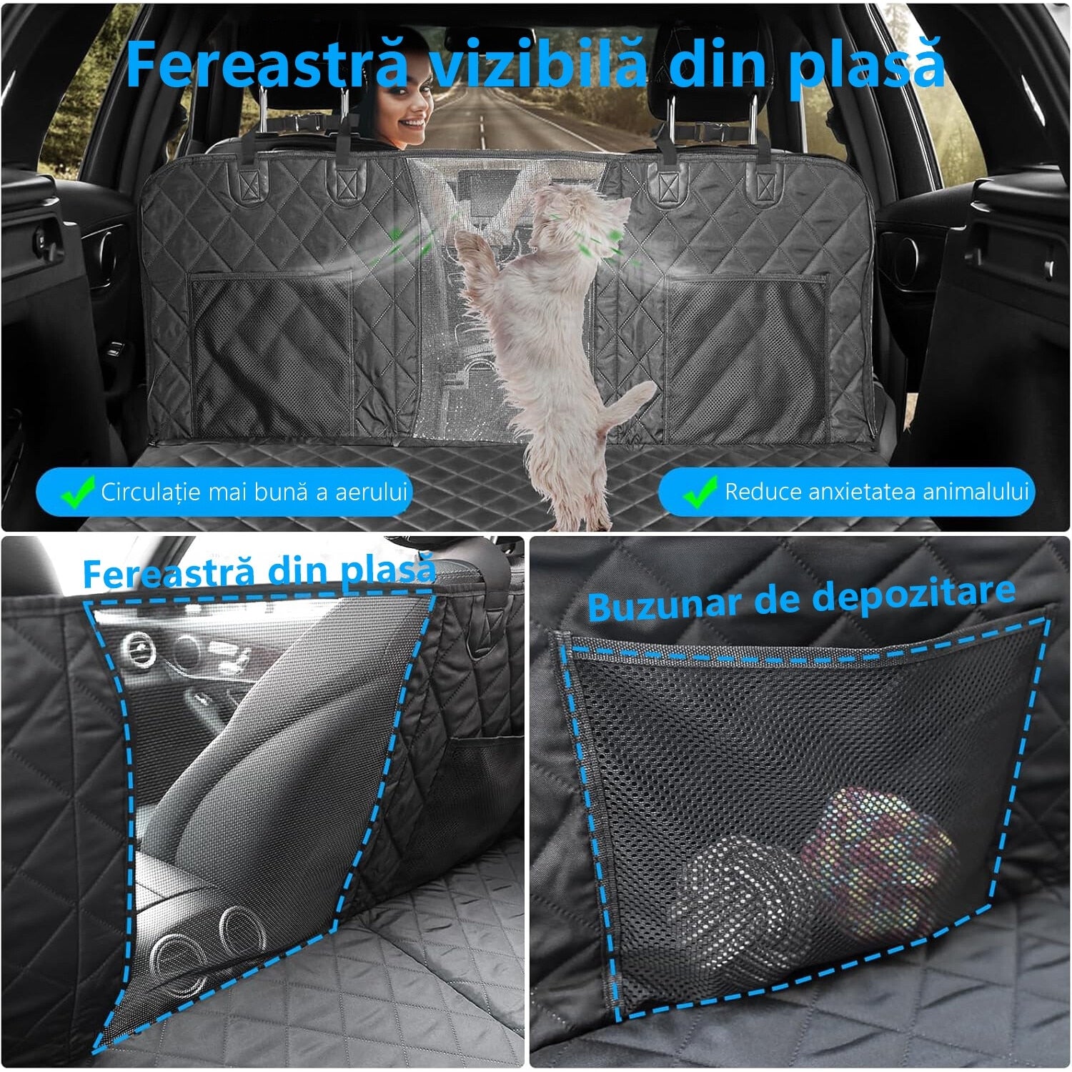 Husa scaune auto protectie si transport animale extinsa NextWave®️, insertie 3 placi pentru caini, pisici de toate taliile – imaginea 5