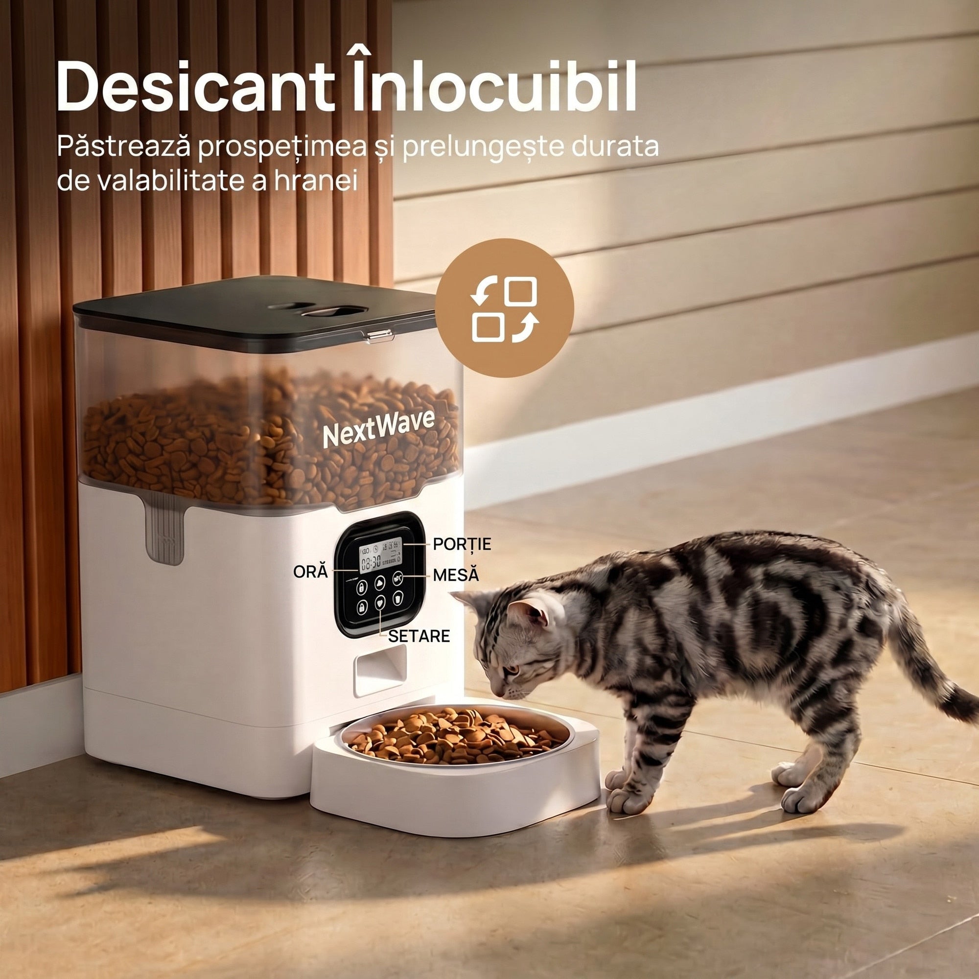 Hranitor Automat Digital Pisici si Caini NextWave®, Dispenser 4L, Rezervor Transparent, Mesaj Vocal Personalizat, 4 Mese/Zi – imaginea 5