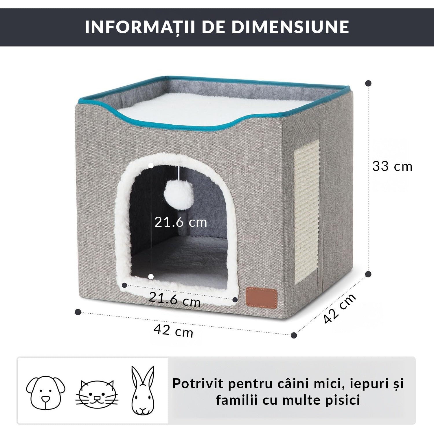 Casa pentru pisici NextWave® cu doua zone, bila pufoasa si zona de zgariat, Pliabila, Moale si pufoasa, Respirabila, Usoara – imaginea 5