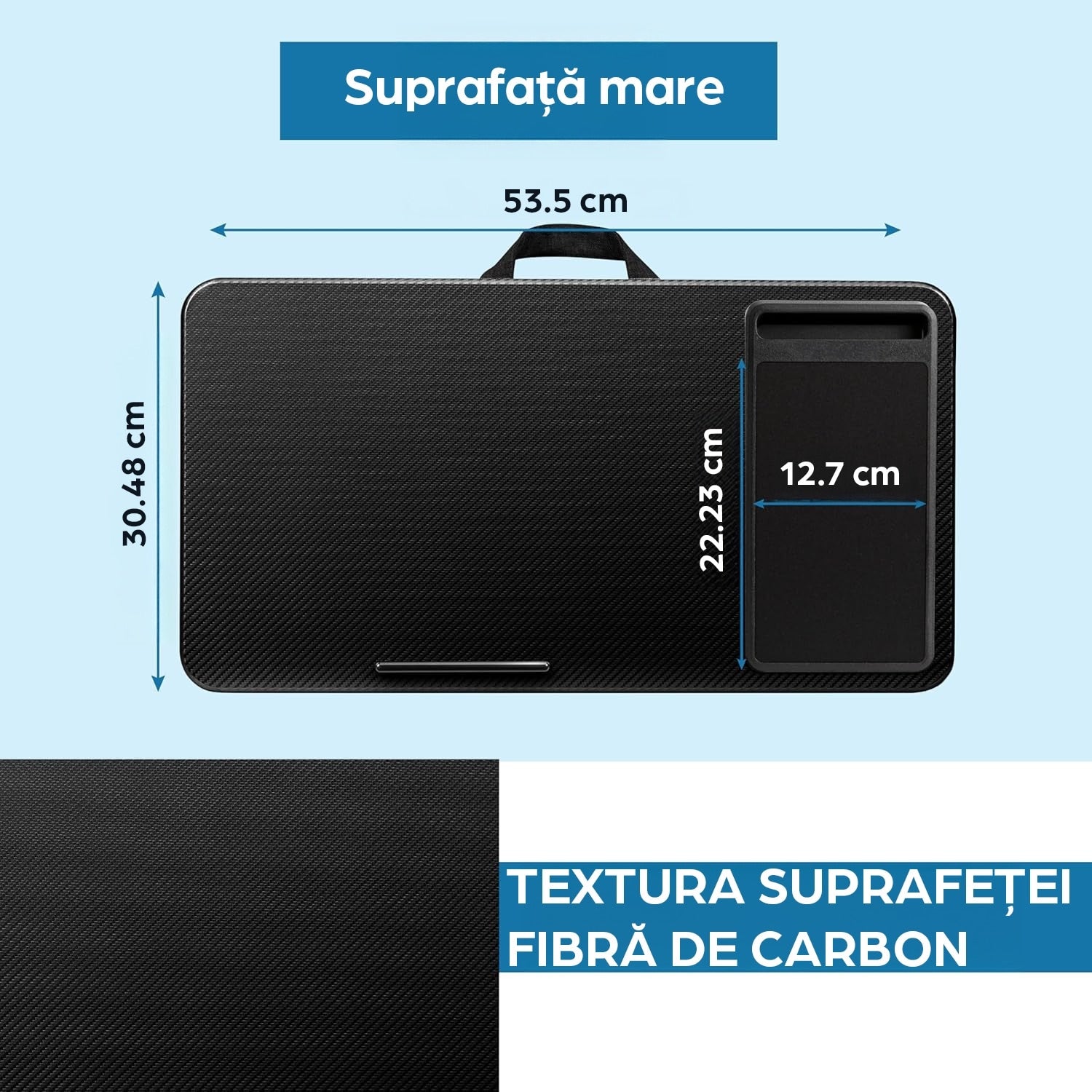 Masa laptop pentru poala NextWave®️ cu mouse pad, suport telefon, perna dubla, pentru pat, birou, canapea, masina, greutate – imaginea 5