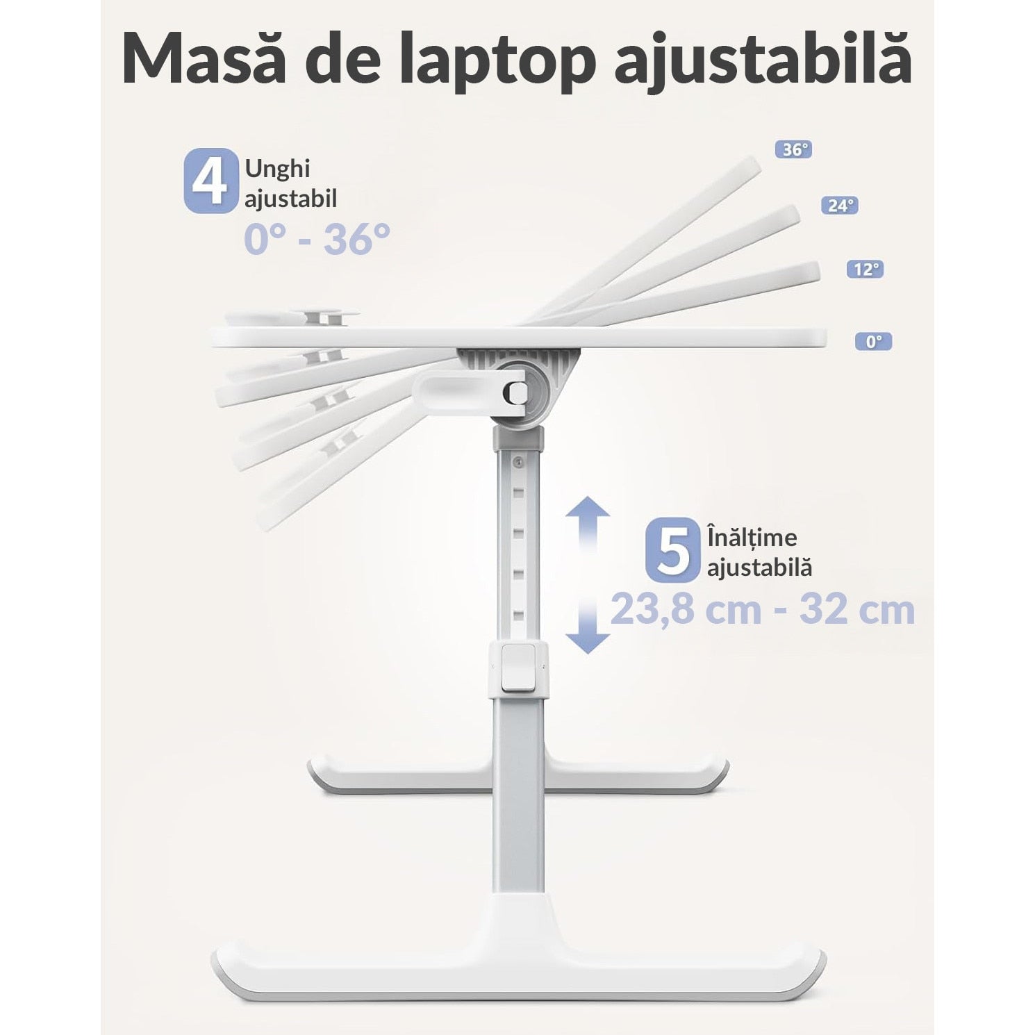 Masa pliabila pentru Laptop NextWave®️, pentru birou, pat sau canapea, 5 niveluri de inaltime si 4 unghiuri de inclinare – imaginea 5