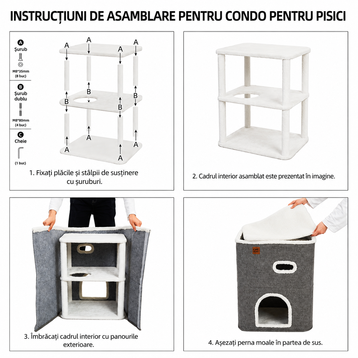 Casa Pisici NextWave®, Casuta Pliabila Tip Pestera, Pat Interior cu Platforma Superioara, Ansamblu de Zgariat Sisal, Minge – imaginea 5