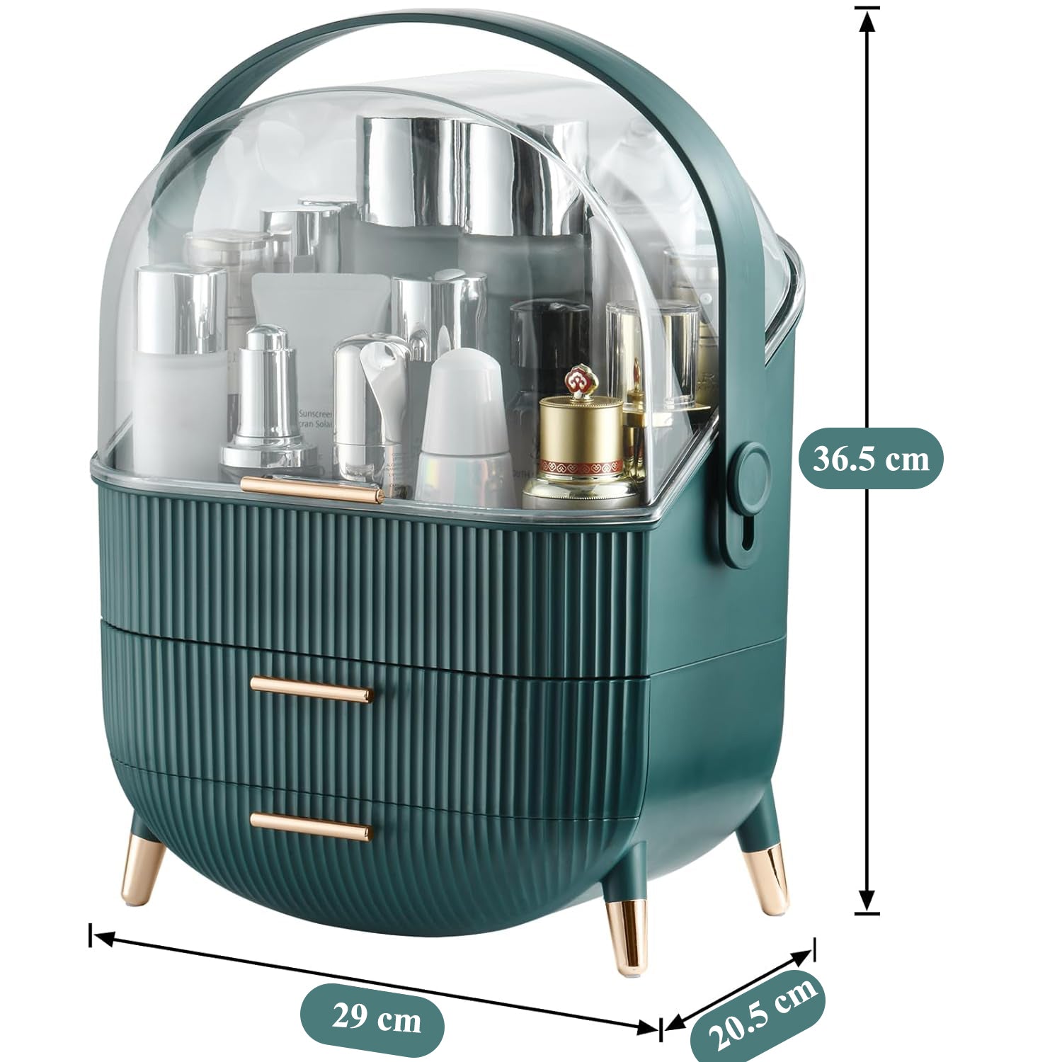 Organizator pentru cosmetice si bijuterii NextWave®, spatiu depozitare cu 2 sertare si vitrina, multifunctionala, verde – imaginea 5