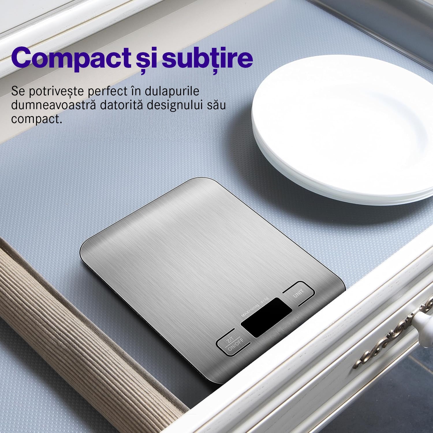 Cantar de bucatarie digital NextWave® din otel inoxidabil 304 – capacitate 5 kg cu precizie de 1 g, display LCD iluminat, 5 – imaginea 5
