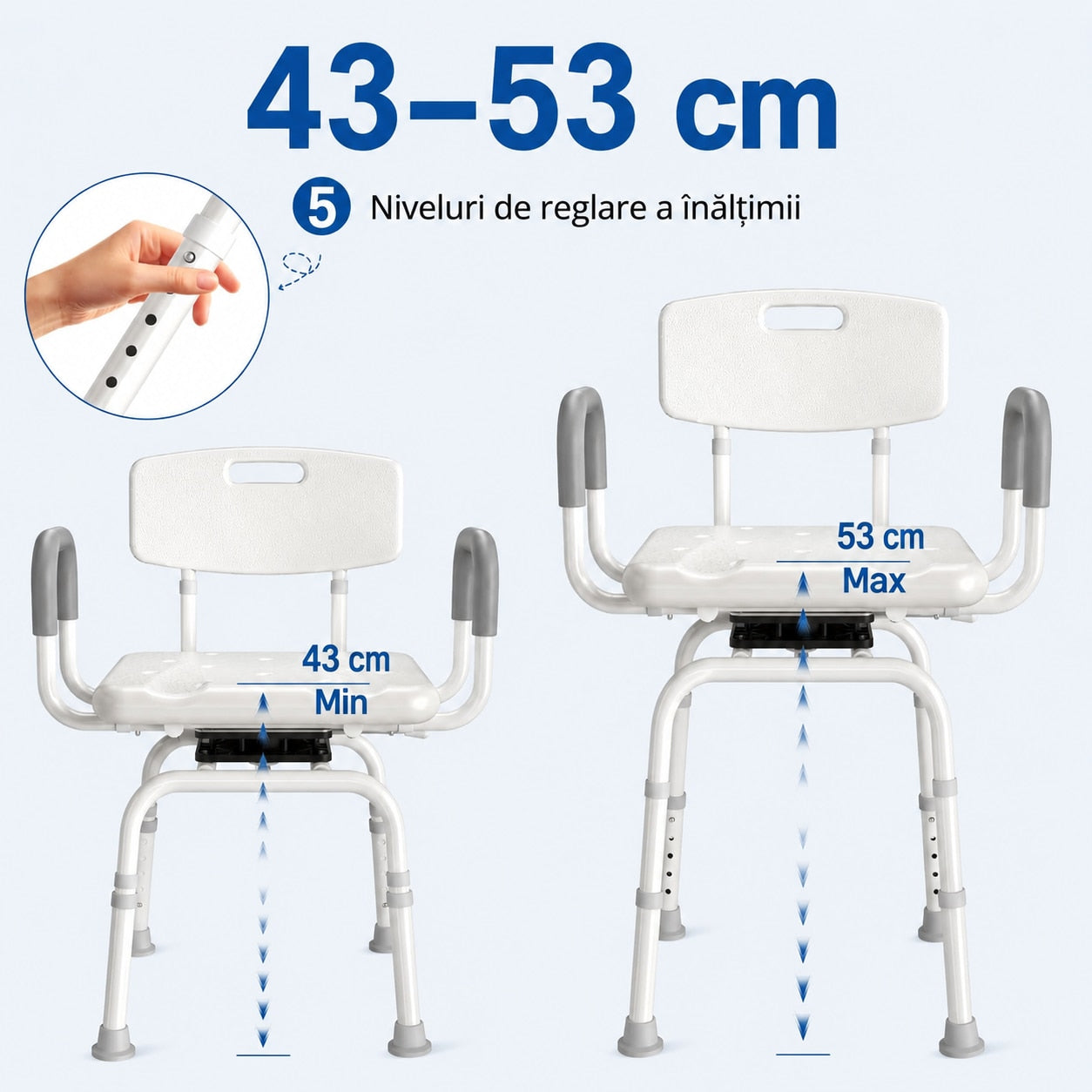 Scaun de dus NextWave®, rotativ la 360°, reglabil pe inaltime, cu spatar si cotiere, cadru rezistent din aluminiu, picioare – imaginea 5