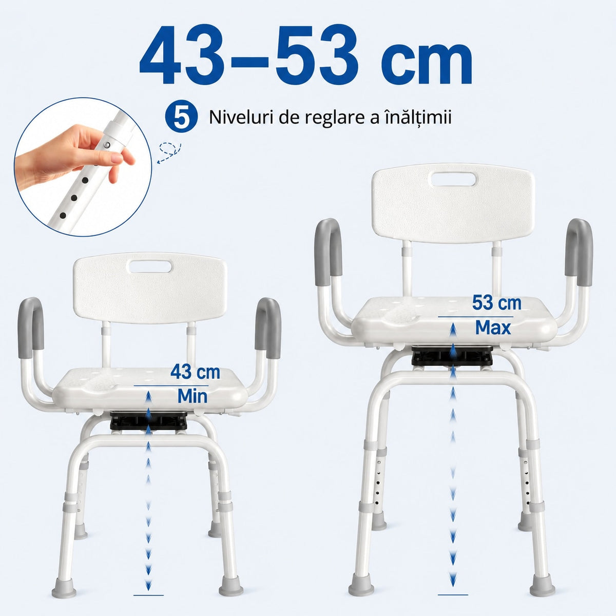 Scaun de dus NextWave®, rotativ la 360°, reglabil pe inaltime, cu spatar si cotiere, cadru rezistent din aluminiu, picioare – imaginea 5