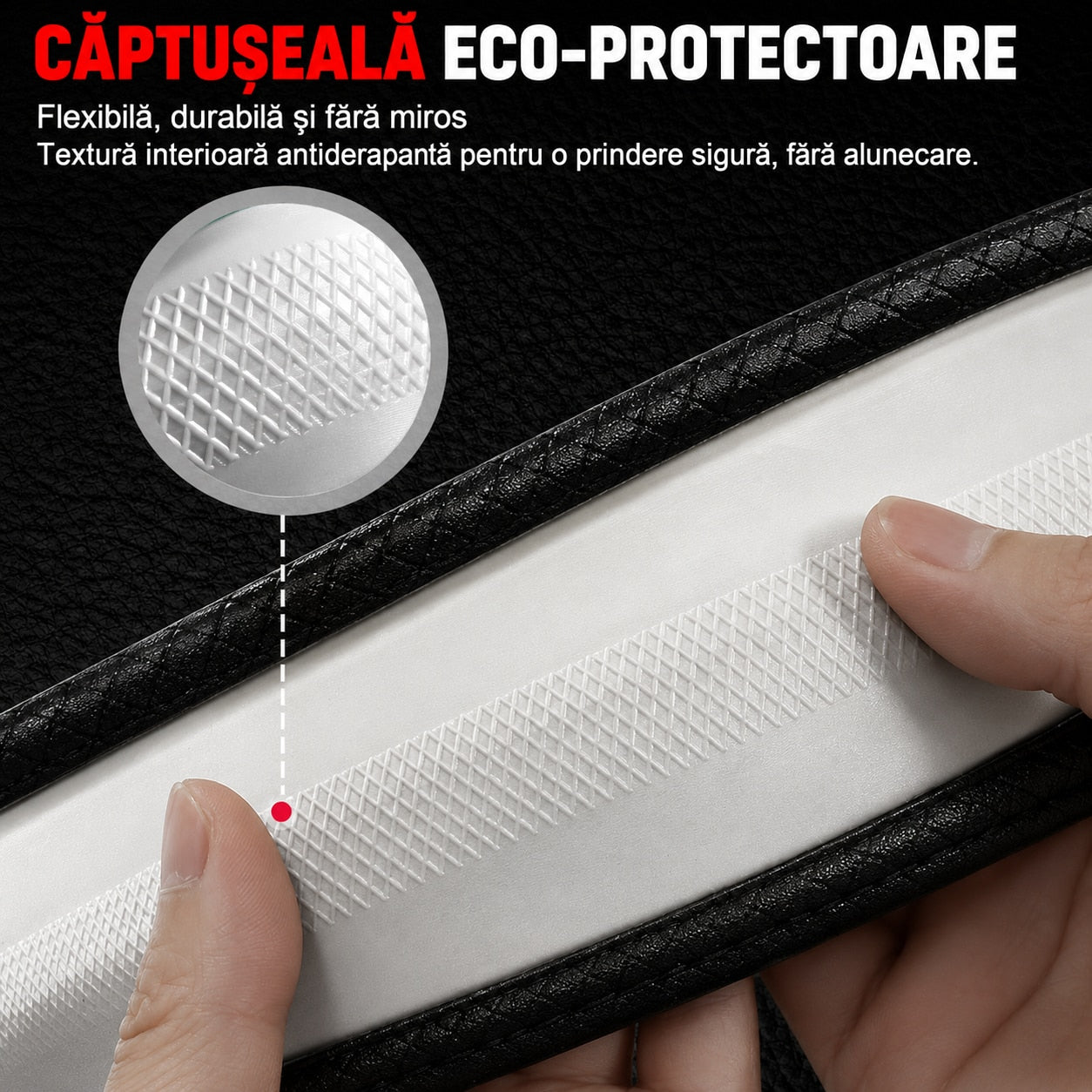 Husa volan auto NextWave®, din piele ecologica din microfibra, captuseala interioara antiderapanta, cusaturi ranforsate – imaginea 5