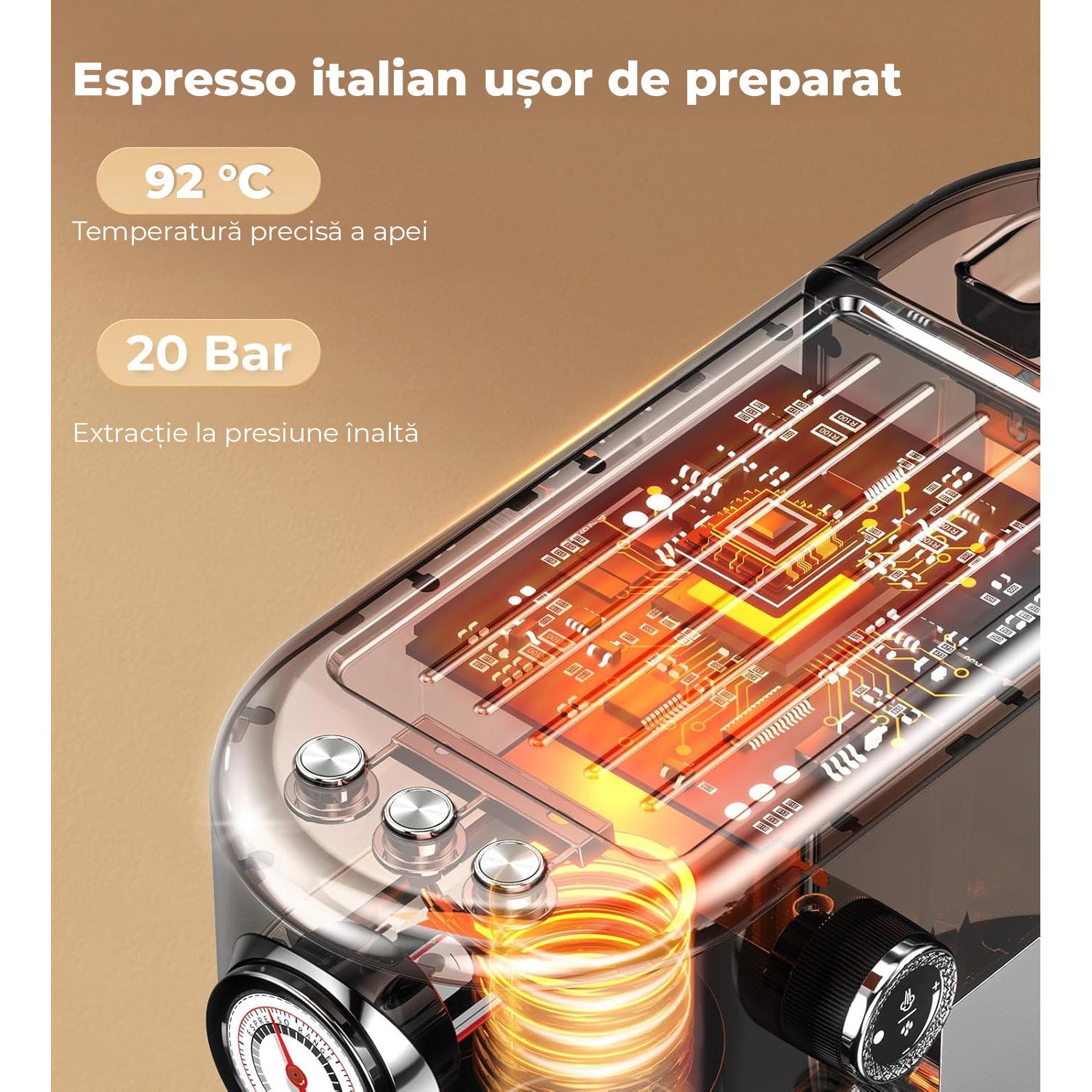Espressor profesional NextWave® 20 bari, 1350W, rezervor 1.3L, din otel inoxidabil, spumator lapte integrat, functii – imaginea 5