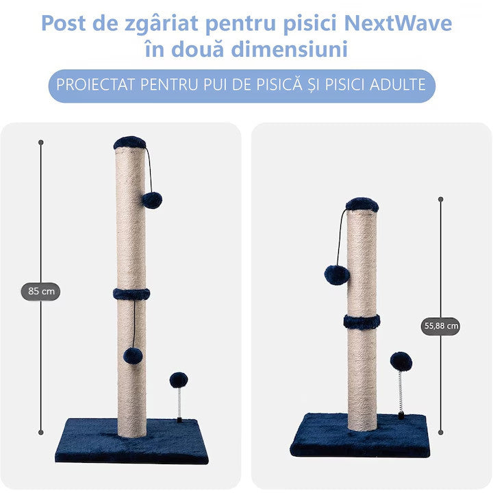 Ansamblu de joaca pentru pisici adulte sau pui, stalp pentru ascutit ghearelor, 2 bile suspendate, confectionat din sisan – imaginea 5
