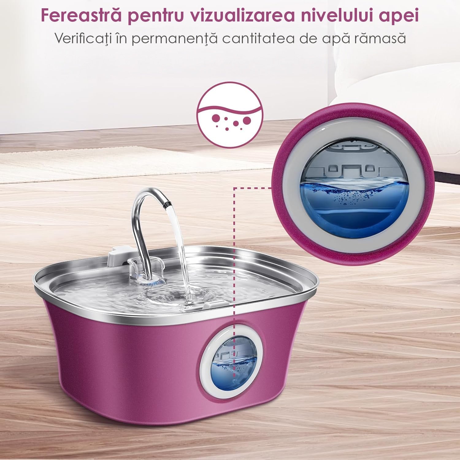 Fantana Apa Pisici si Caini NextWave®, Dispenser Automat cu fereastra mare pentru nivelul apei, purificare si filtrare prin – imaginea 5