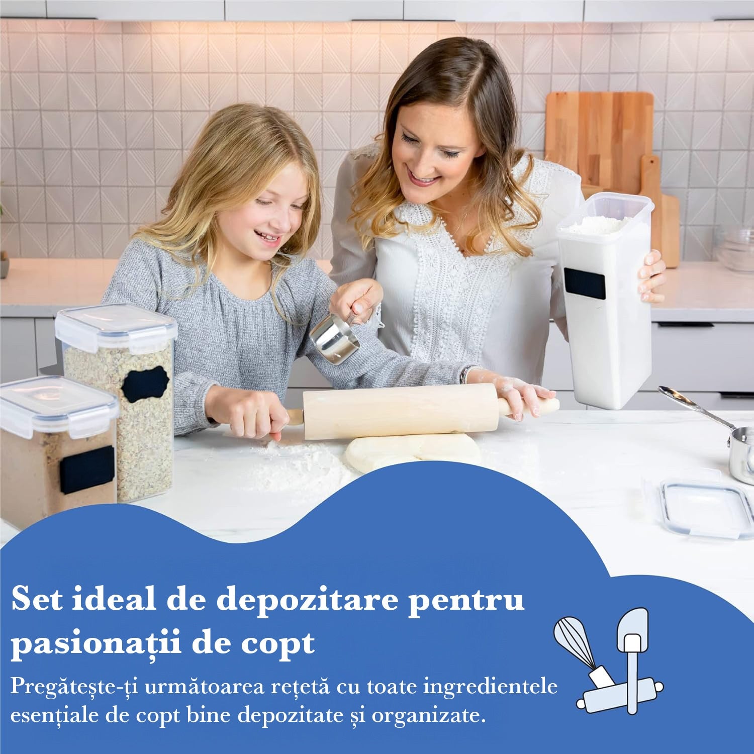 Set 14 recipiente depozitare alimente NextWave® – plastic alimentar transparent fara BPA, capace negre etanse, utilizabile – imaginea 5