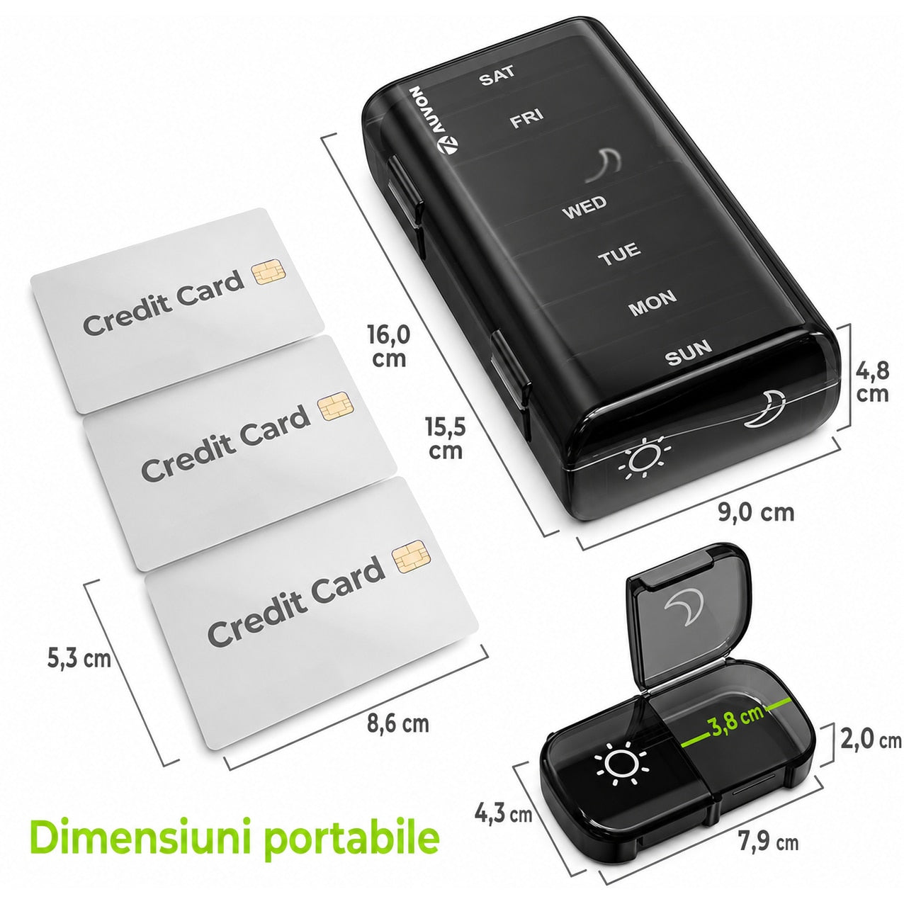 Organizator medicamente NextWave®, cutie saptamanala cu 7 recipiente detasabile si 14 compartimente AM/PM, deschidere la – imaginea 5
