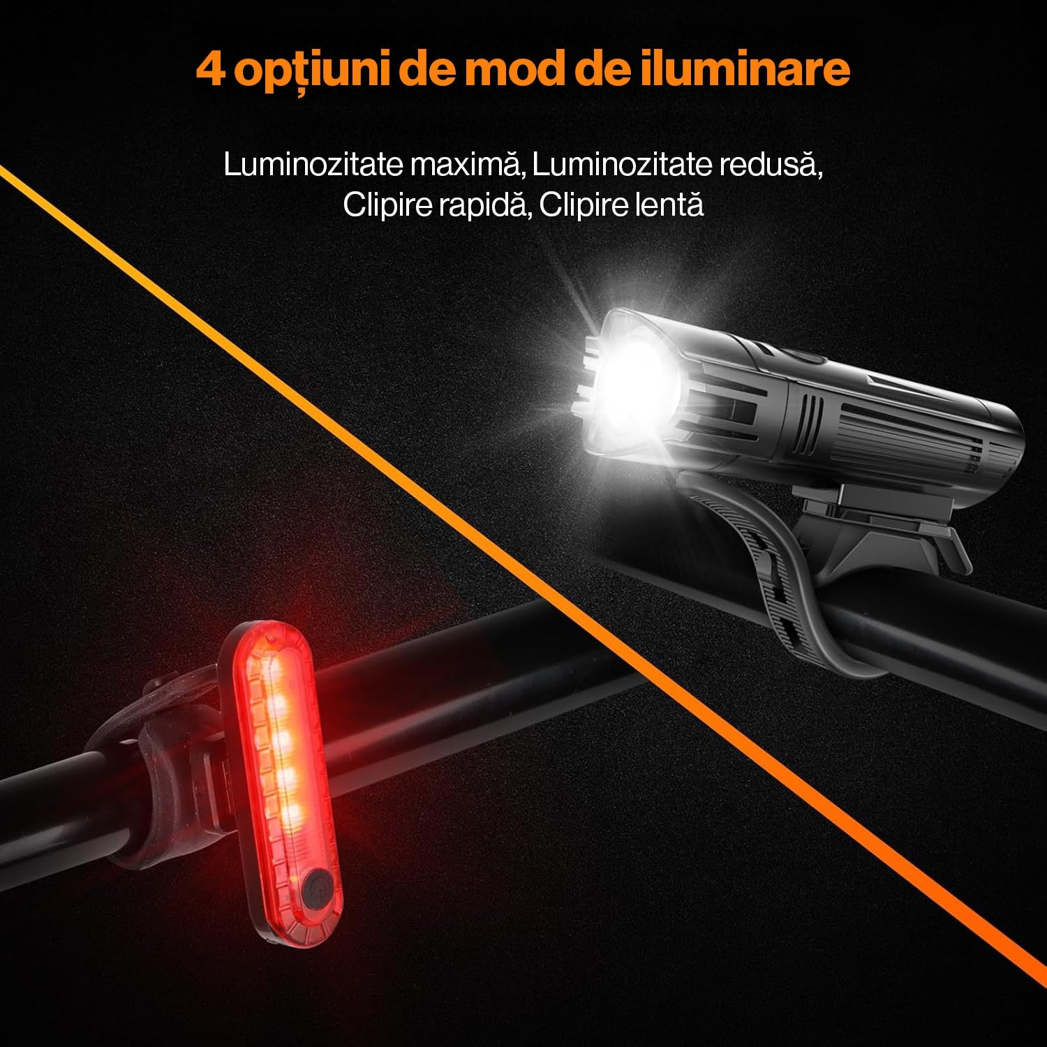 Set Lumini Bicicleta, Trotineta Fata Spate BeGenius®, Far si Stop Reincarcabil USB, Far 4 Moduri si Stop cu 4 Moduri de – imaginea 5