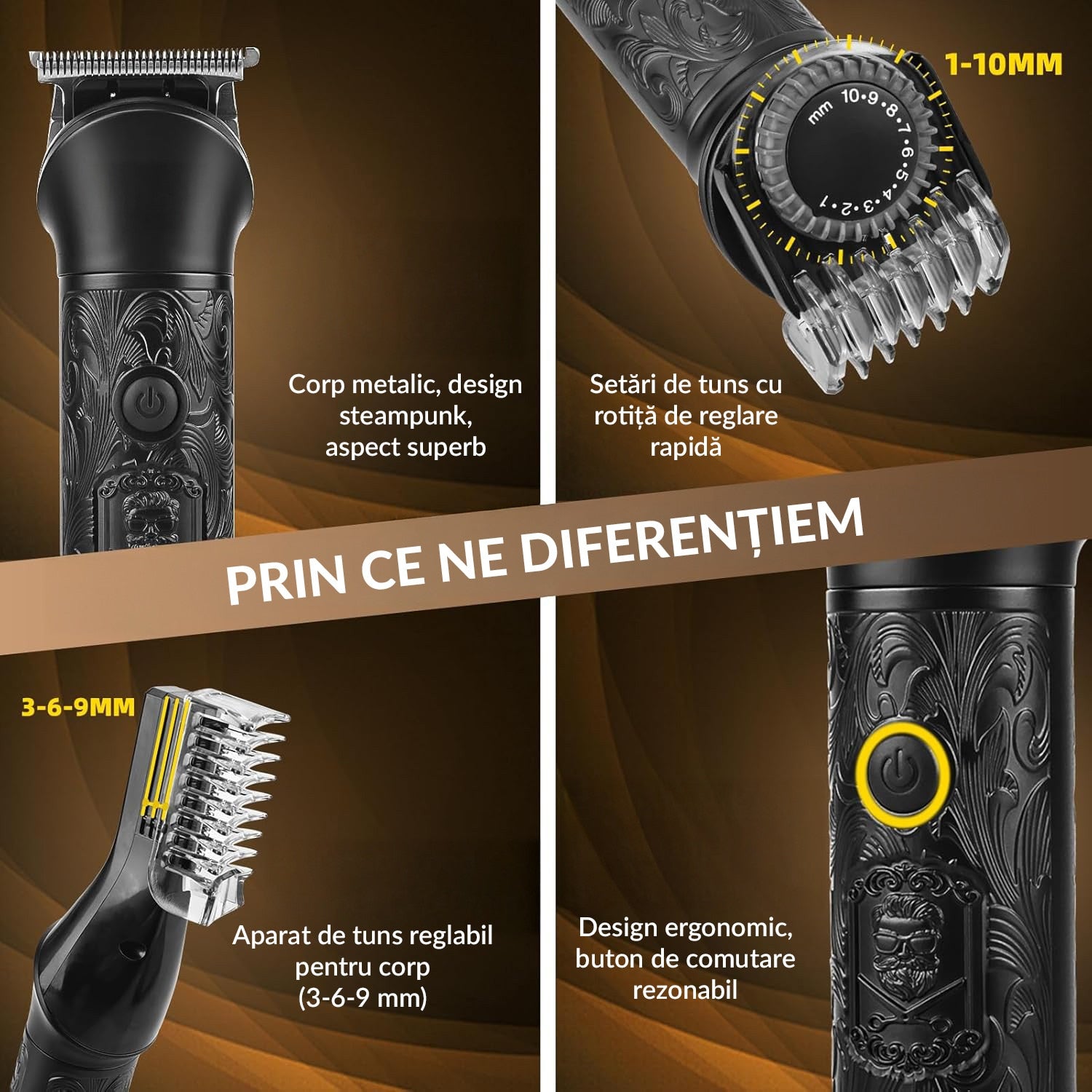 Masina de tuns si Aparat de ras BeGenius®, Multifunctionala 7 in 1, Lame Inox, Corp Metal, Profesional, Barba, Cap – imaginea 5