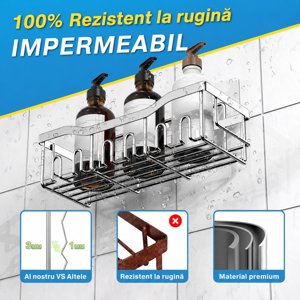 Raft de Baie NextWave® la set, 5 piese cu 2 rafturi pentru dus, 2 suporturi pentru sapun si 1 suport pentru periute, din – imaginea 5