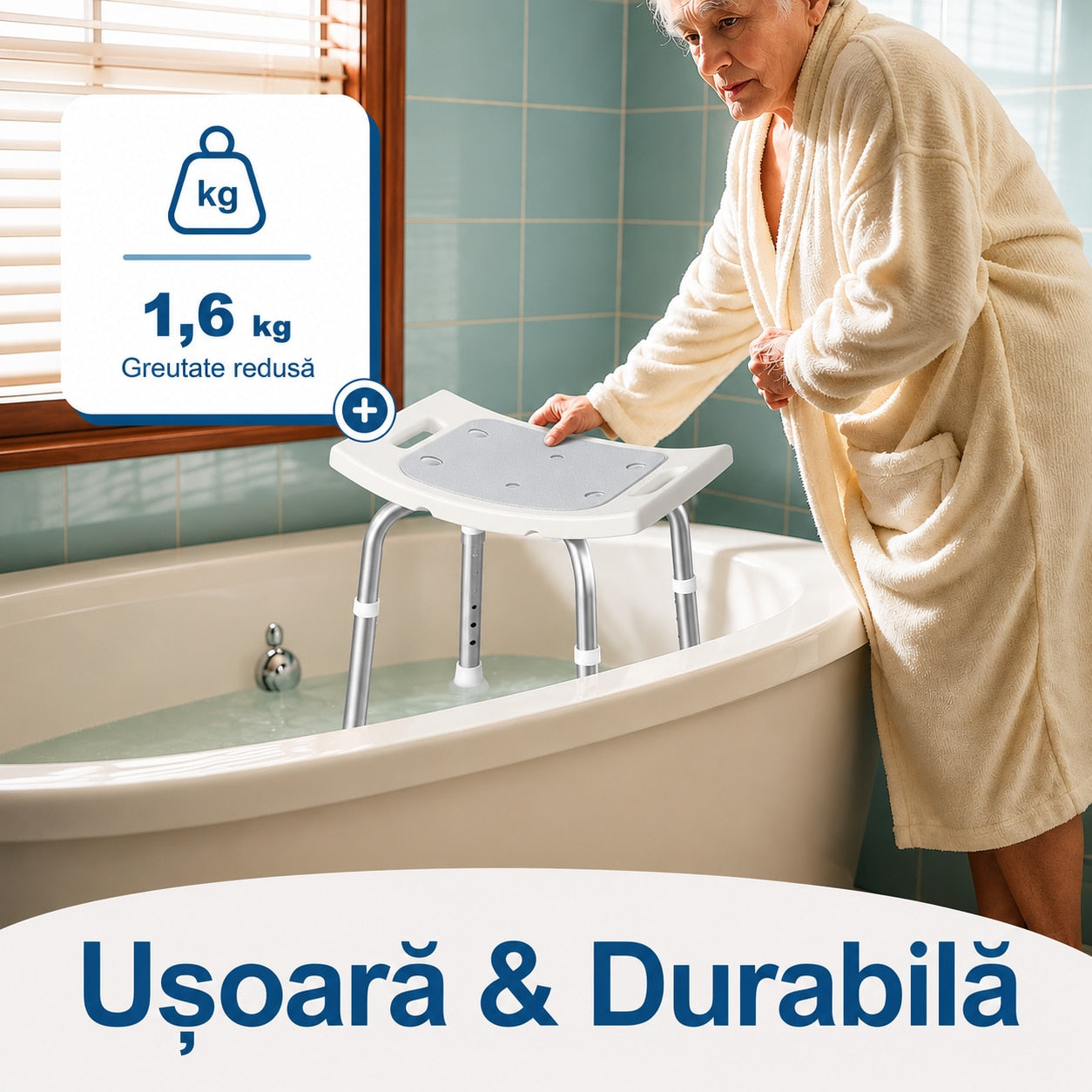 Scaun de dus NextWave® pentru baie si cada, reglabil pe inaltime, cadru rezistent din aluminiu, sezut confortabil, picioare – imaginea 5