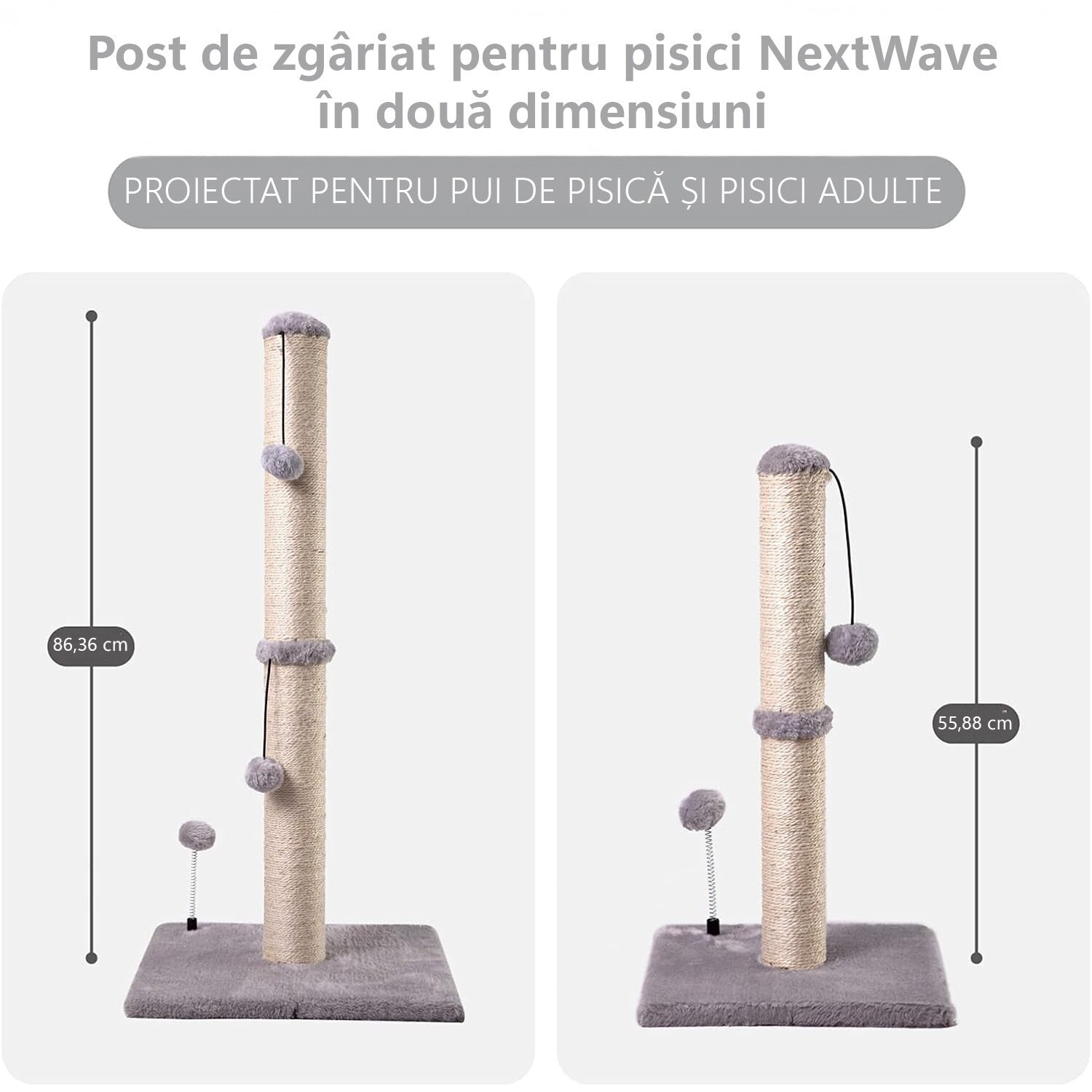 Ansamblu de joaca pentru pisici adulte sau pui, stalp pentru ascutit ghearelor, 2 bile suspendate, confectionat din sisan – imaginea 5