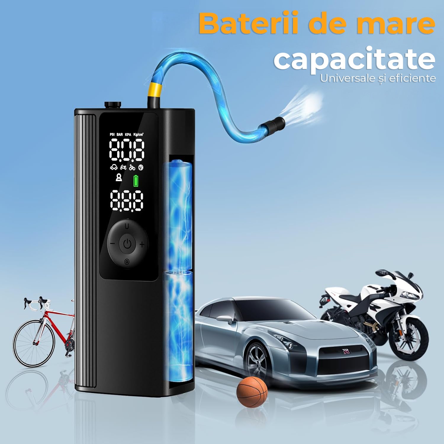 Compresor auto portabil NextWave, 150 PSI, manometru digital, iluminare LED, Negru, 22,2x8,4x14,2cm – imaginea 5