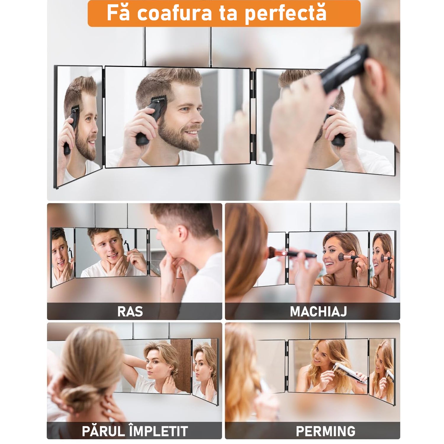 Oglinda 360°, NextWave™, Potrivita pentru machiaj, aranjare, coafare, barbierit, ingrijire, Sistem agatare, Inaltime – imaginea 5
