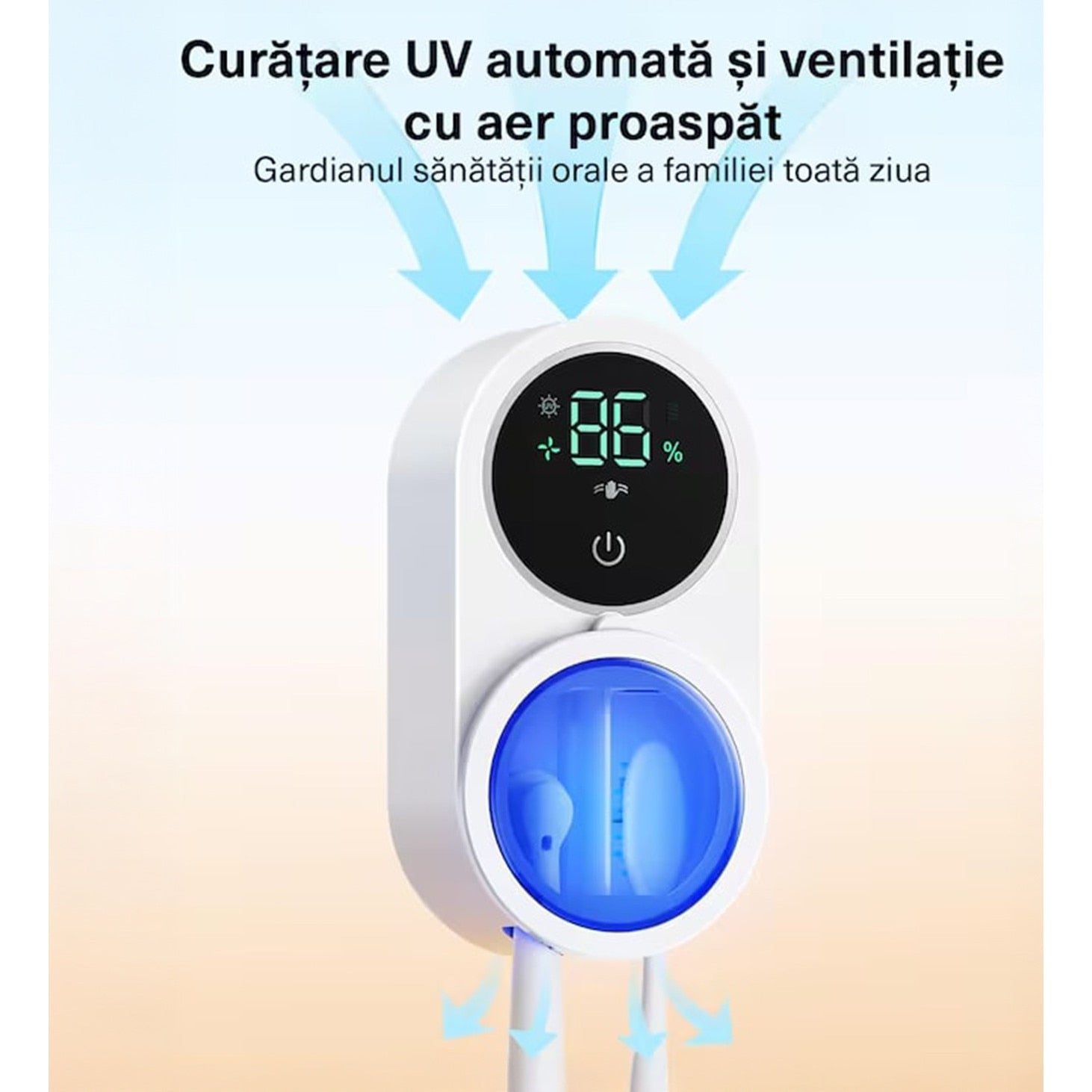 Sterilizator UV Portabil pentru 2 Periute de Dinti BeGenius ®, Suport Periute Dinti Inteligent cu Functie de Uscare, Senzor – imaginea 5
