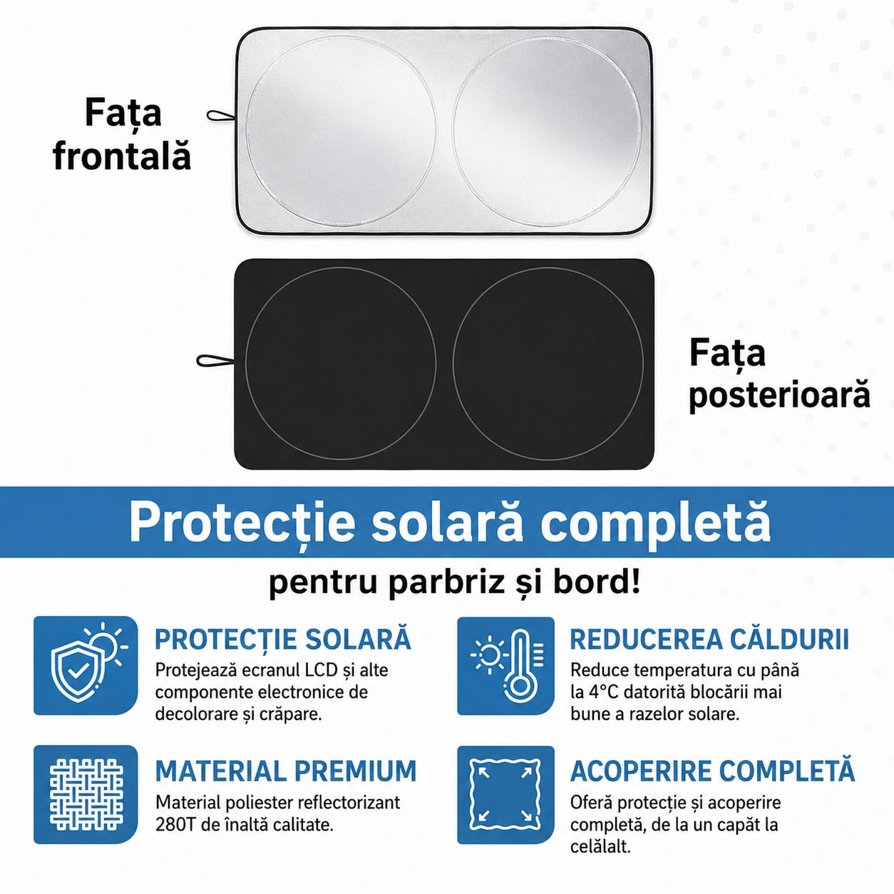 Parasolar auto NextWave® pentru parbriz, material reflectorizant 280T, protectie UV pana la 99%, design pliabil cu cadru – imaginea 5