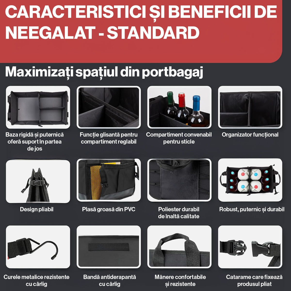 Organizator portbagaj auto pliabil NextWave, compartimentare personalizabila, 53x34cm – imaginea 5