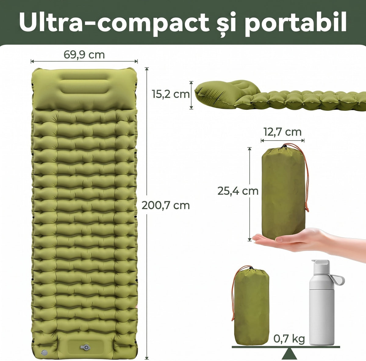 Saltea gonflabilă camping NextWave®️, suport confortabil cu pernă integrată, pompă de picior pentru umflare rapidă în 50 – imaginea 5