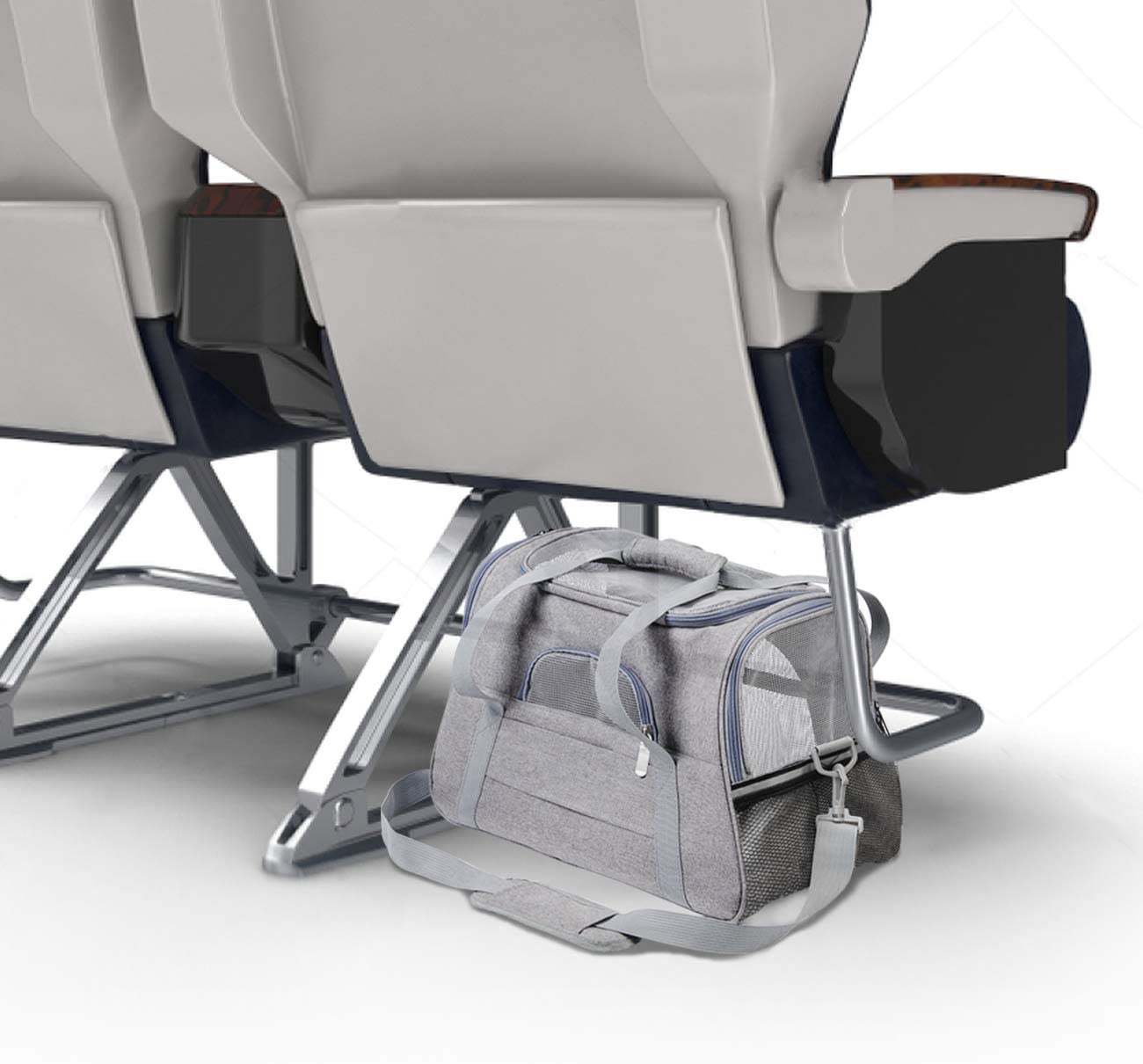 Geanta pentru transport animale mici NextWave®, pisica, caine, iepure, din panza, 44x28x25, baza rezistenta cu covoras, gri – imaginea 5