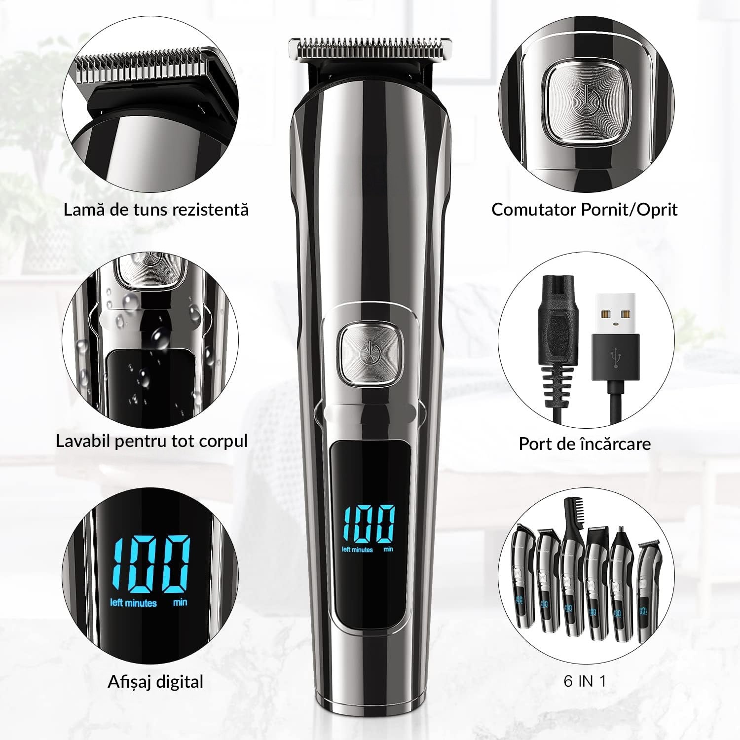 Masina de tuns si Aparat de ras BeGenius®, Multifunctionala 11 in 1, Lame Inox, Corp Metal, Profesional, Barba, Cap – imaginea 5