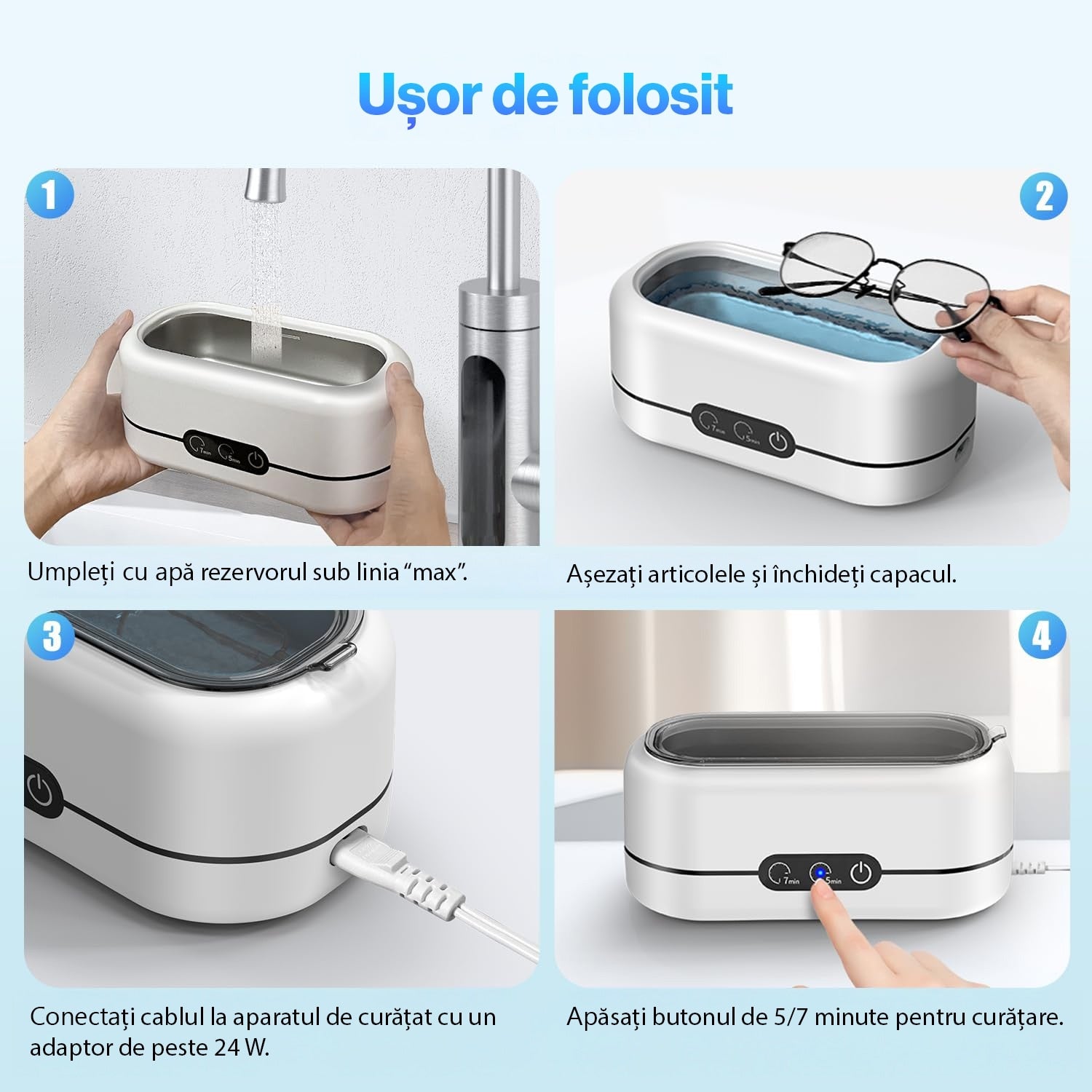 Sterilizator Ultrasonic Profesional 48kHz pentru bijuterii, Proteze, Ochelari, Ceasuri, Monede, Sticla, 2 moduri de – imaginea 5