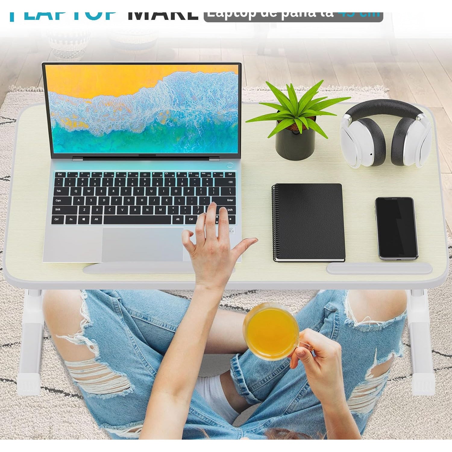 NextWave® Masa laptop pliabila si reglabila – stand multifunctional portabil pentru pat, canapea si birou, 60x40 cm, cu – imaginea 5