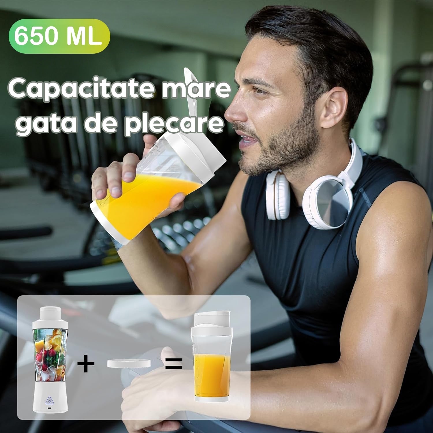 Mini Blender Electric Portabil NextWave™, Multifunctional, Auto-curatare, Autonomie Mare, Recipient detasabil cu capac – imaginea 5