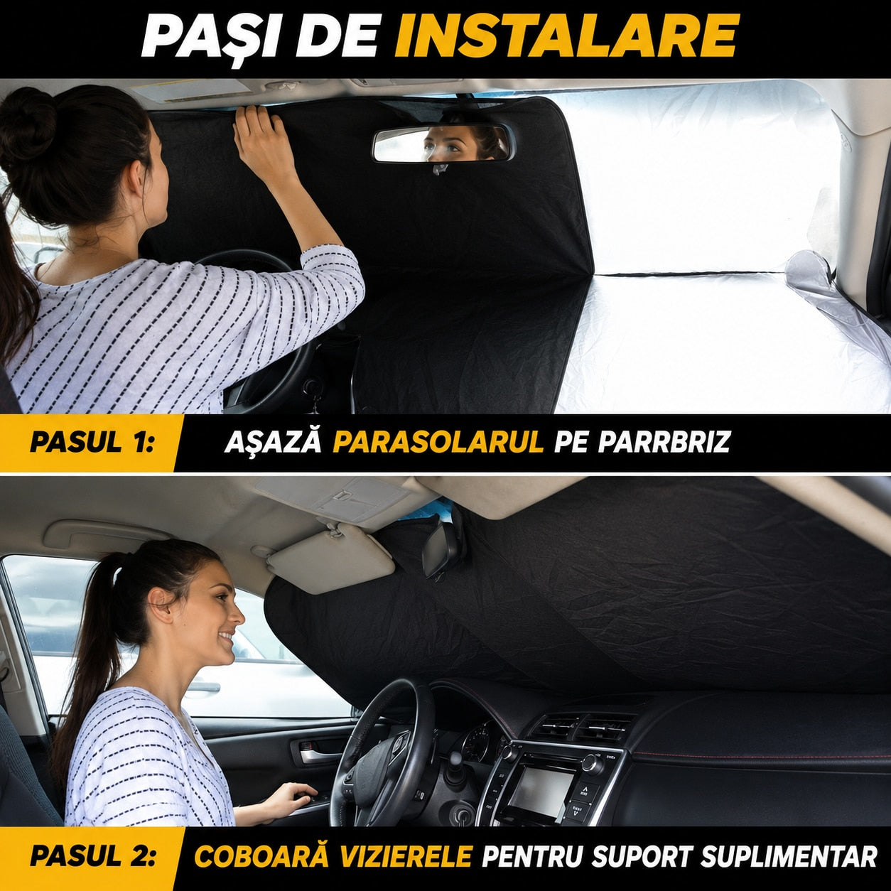 Parasolar auto NextWave® pentru parbriz, material reflectorizant 280T, protectie UV pana la 99%, design pliabil cu cadru – imaginea 5