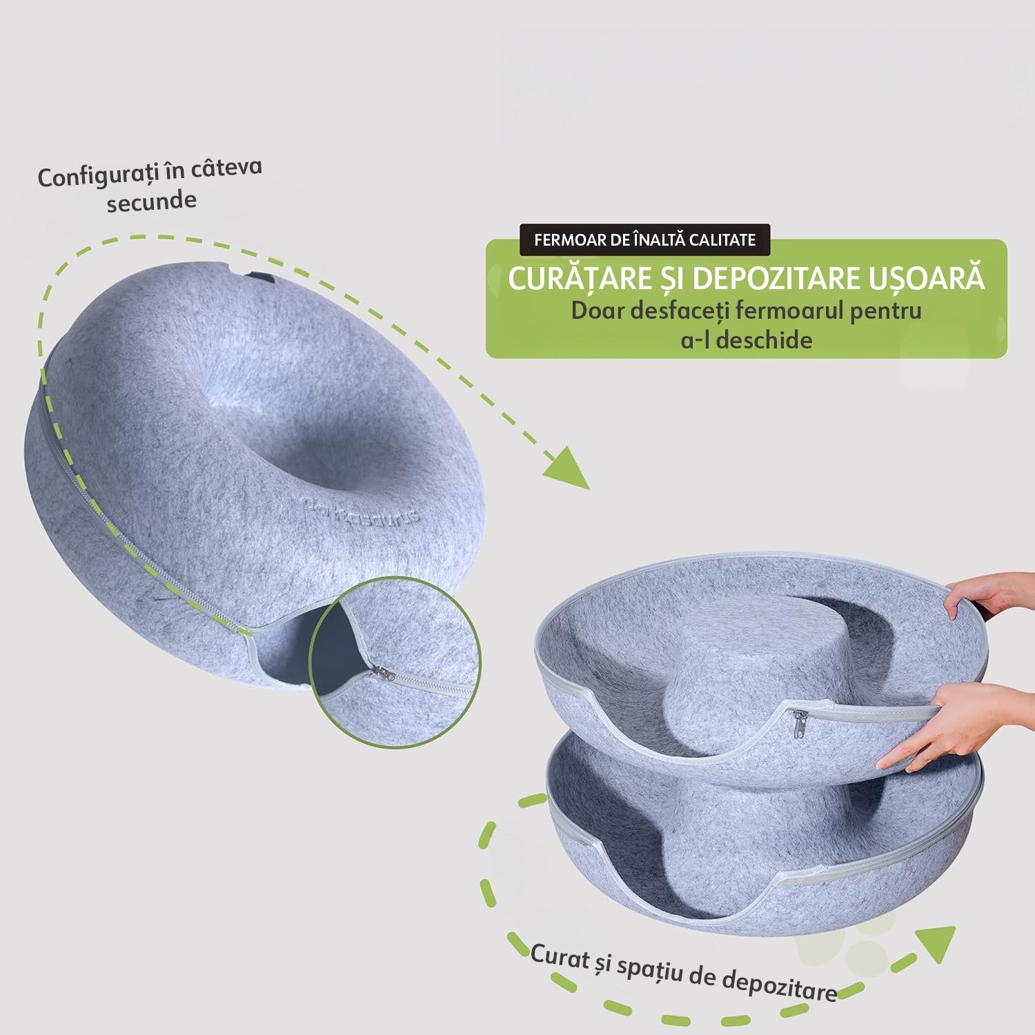 Pat pentru pisici si animale mici NextWave®, Culcus cu fereastra ventilata, design tunel detasabil, rezistent la zgarieturi – imaginea 5