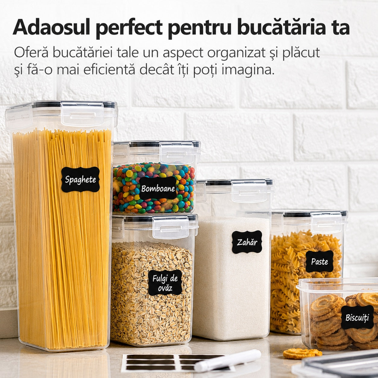 Set 8 cutii depozitare alimente NextWave® – plastic alimentar transparent fara BPA, inchidere ermetica cu garnitura de – imaginea 5