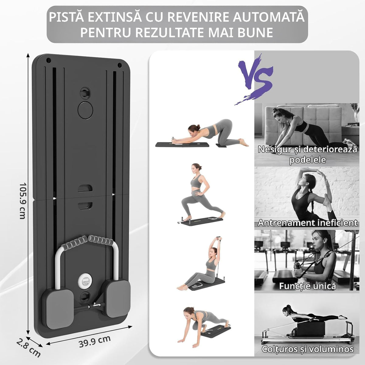 Aparat Pilates Reformer pliabil NextWave® – echipament de antrenament pentru acasa, ideal pentru incepatori si avansati – imaginea 5