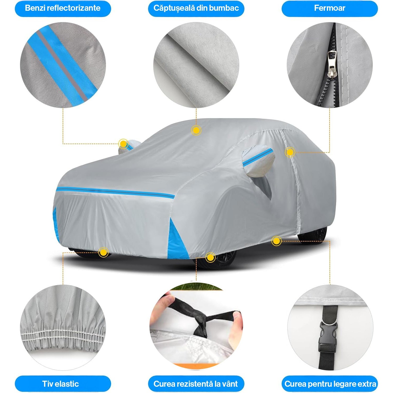 Prelata Auto Premium NextWave®️, Impermeabila, Protectie UV, Praf, Zapada, Inghet, Universala pentru Hatchback, Buzunare – imaginea 5