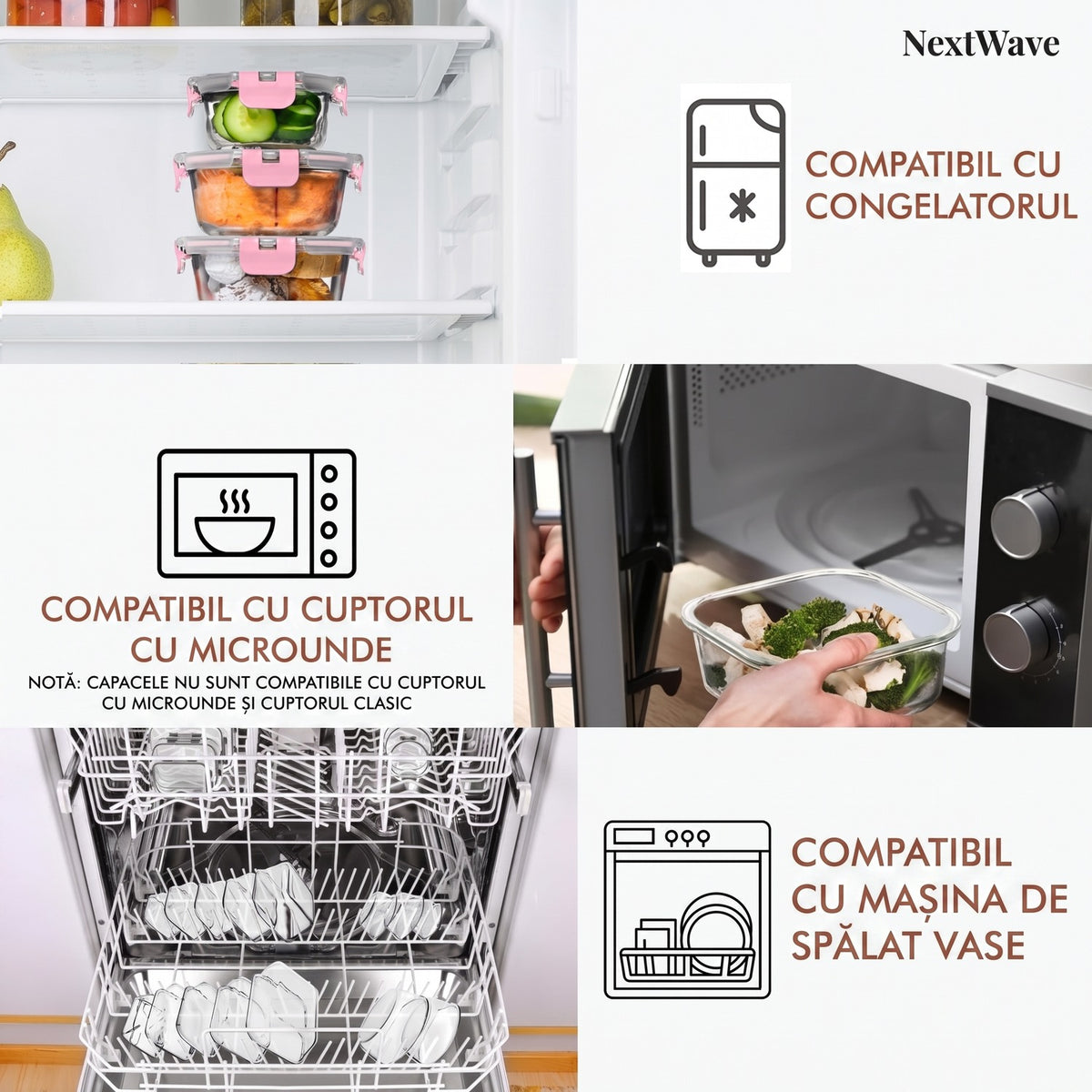 Set 15 Caserole Alimentare din sticla NextWave®️ Capace Etanse, Depozitare Frigider si Congelator, Potrivite pentru – imaginea 5