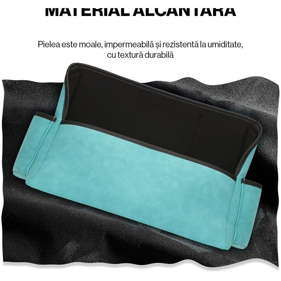 Organizator intre scaune auto NextWave®️, suport pretios cu 5 compartimente, material suede & piele ecologica, capacitate – imaginea 5